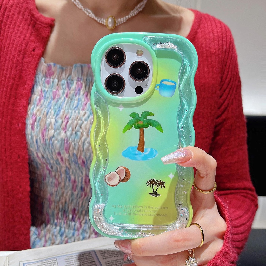 Ốp Điện Thoại TPU Dẻo Họa Tiết Cây Dừa Có Nước Kim Tuyến Lấp Lánh Chống Sốc Cho iPhone 12 13 14 Pro Max