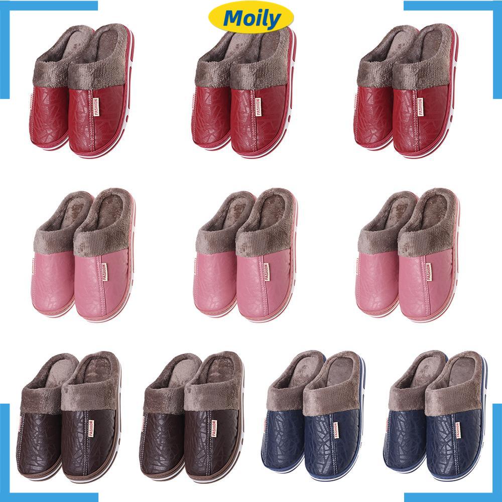Dép Đi Trong Nhà Chất Liệu Da PU Cotton Giữ Ấm Chống Thấm Nước