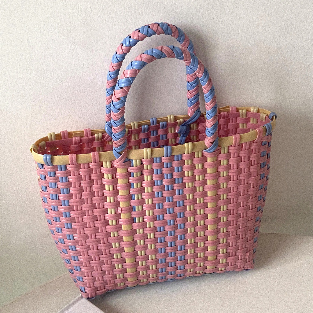 Túi Đeo Vai / Xách Tay Hình Vuông Bằng PVC Đan Lát Nhiều Màu Dễ Thương Chống Nước Kích Thước Nhỏ Gọn Dành Cho Bạn Nữ Đi Biển Mùa