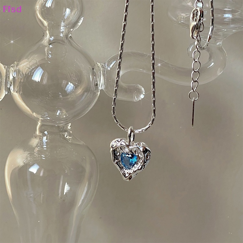 {Ffsd} Vòng cổ Bạc Mặt Pha Lê Xanh Dương Thời Trang Hàn Quốc Dễ Phối Đồ Trang Sức Đám Cưới Cho Nữ