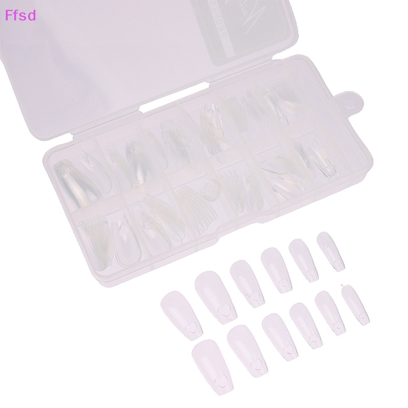 {Ffsd} Set 120 Móng Tay Giả Acrylic Họa Tiết Trái Tim Rỗng Cỡ Vừa * Bán Chạy