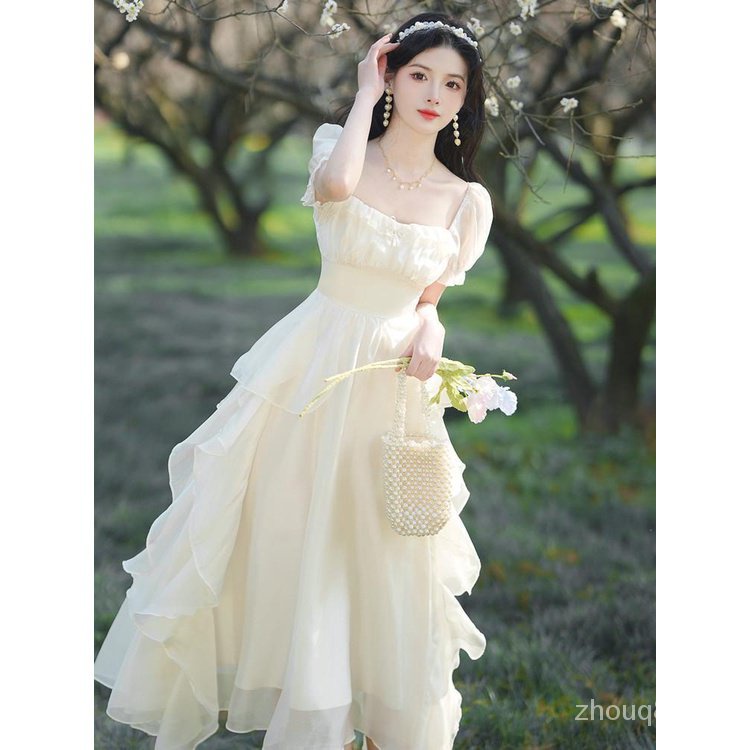Đầm Phối Bèo Nhún Phong Cách Pháp Cổ Điển Cao Cấp Cho Nữ