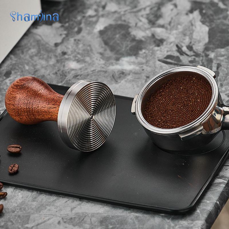 Shamjina Tay cầm ép bột cà phê bằng gỗ đáy phẳng 51/53/58mm dùng pha chế espresso / nhà hàng/ nhà bếp