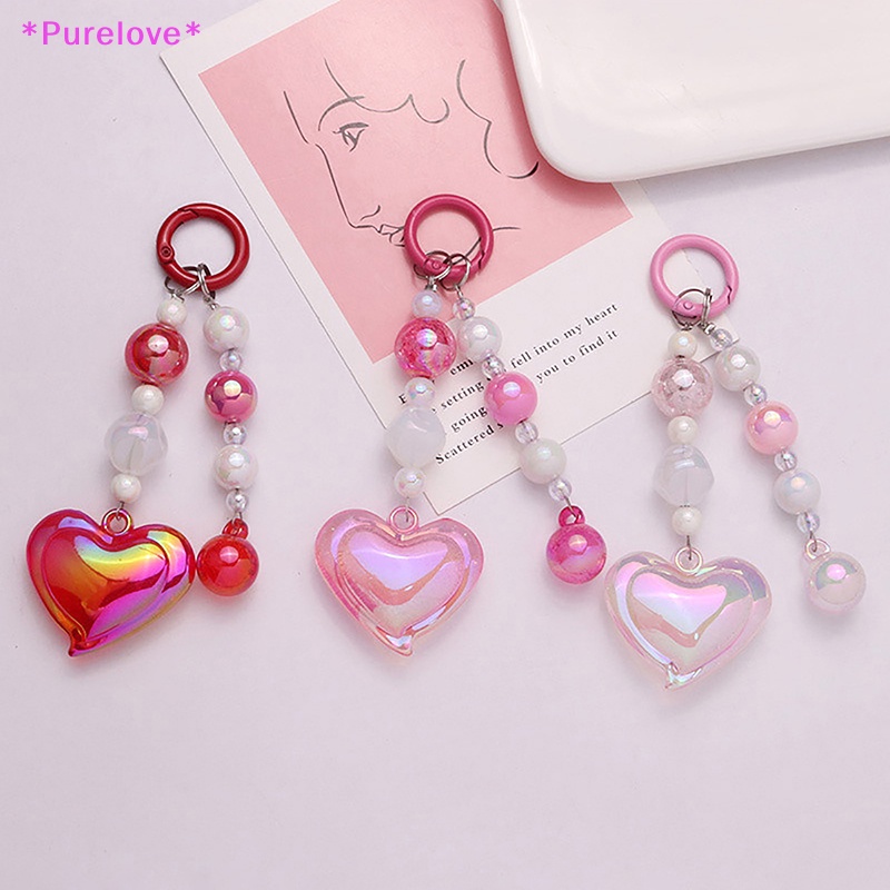 > Set Phụ Kiện Hạt Acrylic Trái Tim Màu Sắc Nổi Bật Trang Trí Móc Khóa / Tai Nghe / Túi Xách Trang Trí Mới