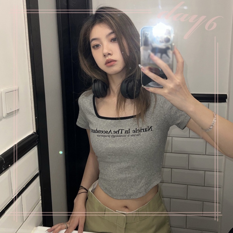 Áo Thun Tay Ngắn In Chữ Phong Cách Hàn Quốc Thời Trang Cho Nữ