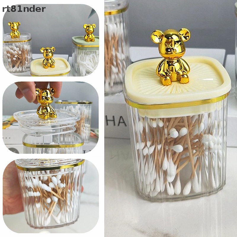 Rt Hộp Đựng Bông Tẩy Trang Bằng Acrylic Trong Suốt Hình Gấu Dễ Thương