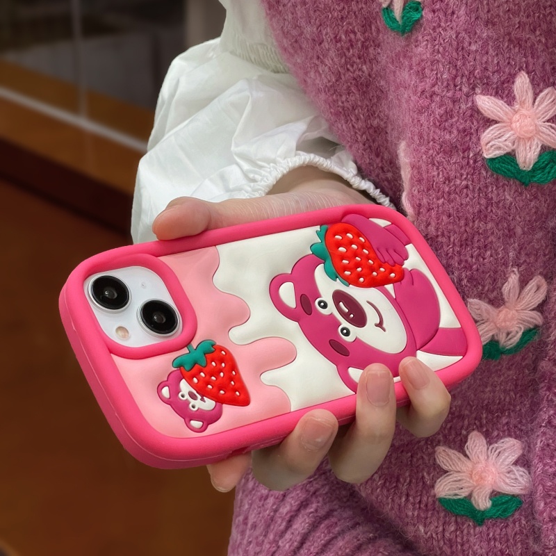 Ốp Điện Thoại Silicon Dày Mềm Hình Gấu Hồng Hoạt Hình Cho iPhone 14 13 12 11 Pro Max 14 Plus