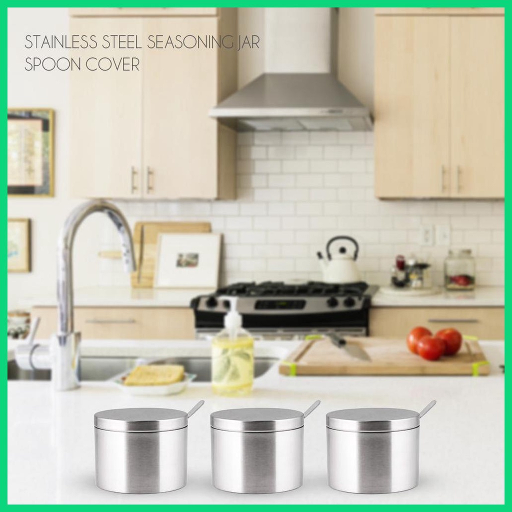 Hộp Đựng Gia Vị Bằng Thép Không Gỉ Có Nắp Và Muỗng Tiện Dụng Cho Nhà Bếp