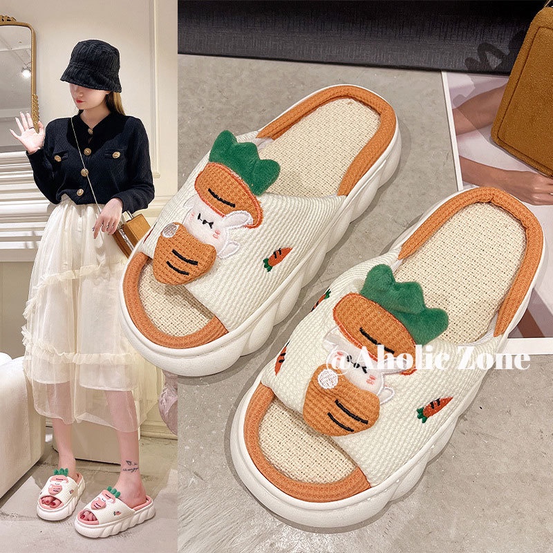 Az Prowow Dép Đi Trong Nhà Đế Dày Bằng Vải Lanh Hình Ếch Dễ Thương Dành Cho Bạn Nữ Mặc Vào Xuân Hè