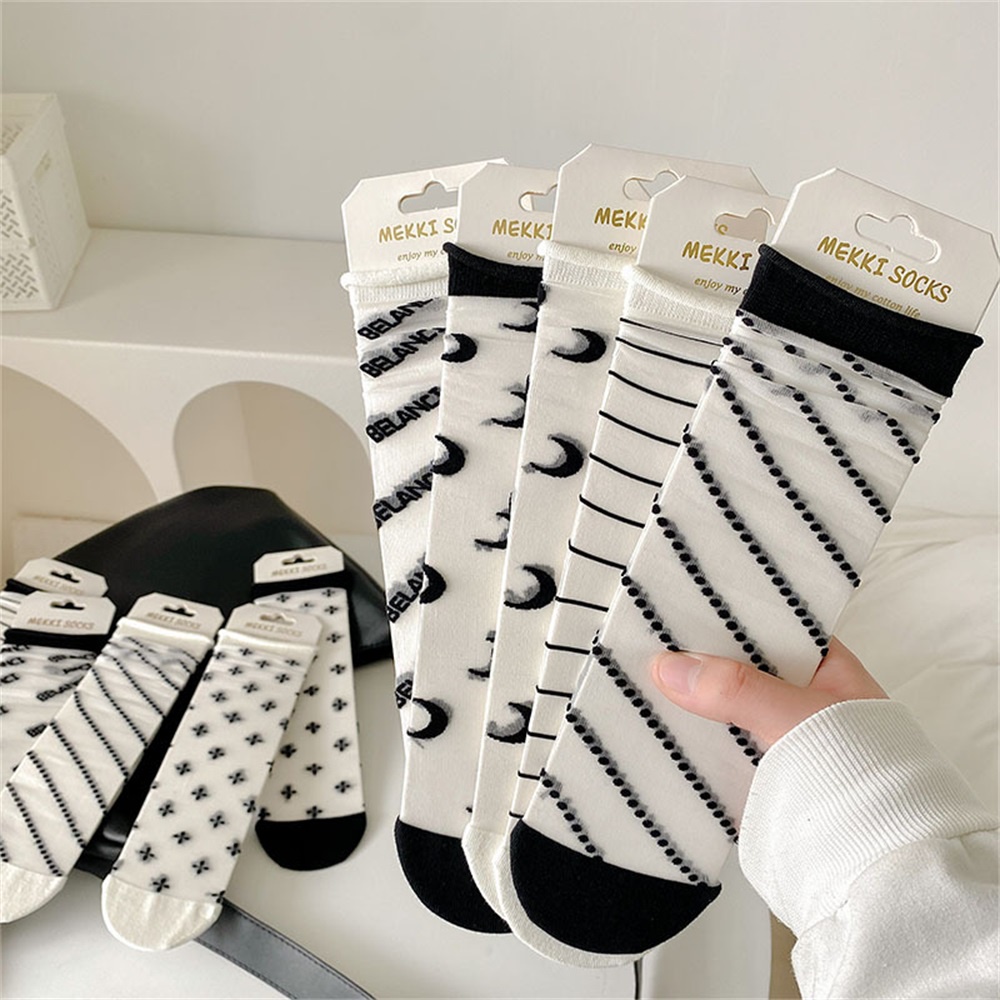 Vớ Lụa Siêu Mỏng Thoáng Khí Viền Xoăn Họa Tiết Chữ Phong Cách Hàn Quốc Cho Nữ