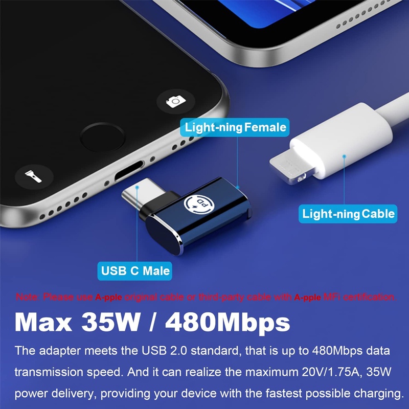 Đầu Chuyển Đổi HdoorLink PD20W Sang USB C Góc 90 Độ Có Đèn Cho Điện Thoại / Máy Tính Bảng