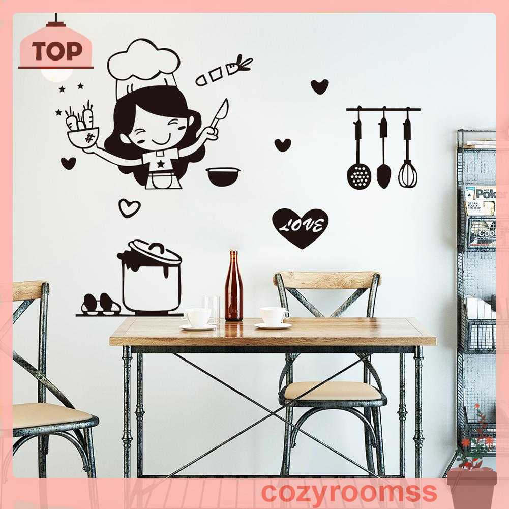 Decal dán tường Chống Nước Hình Đầu Bếp Dễ Thương Có Thể Tháo Gỡ