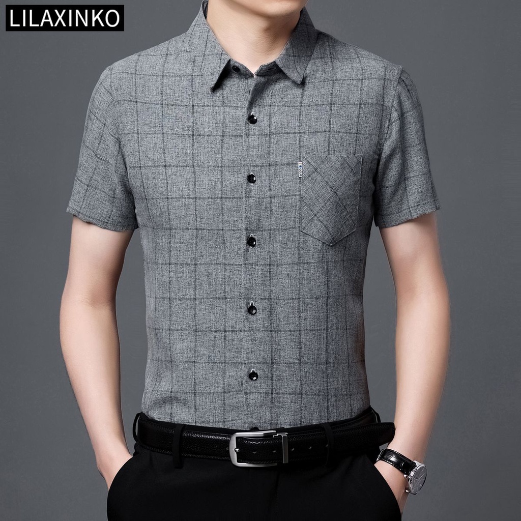 Áo Sơ Mi Cotton Tay Ngắn Có Túi Họa Tiết Sọc Caro 4 Màu Thời Trang Chất Lượng Cao Cho Nam