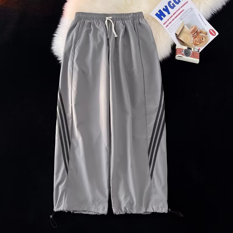 Quần Thể Thao Kẻ Sọc Dáng Rộng Phong Cách Đường Phố Mùa Hè Unisex