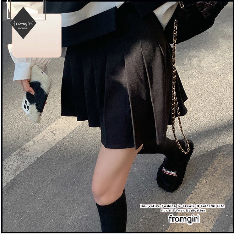 Chân Váy Ngắn Lưng Cao Xếp Ly Màu Đen Thời Trang Xuân 2023 Xinh Xắn Cho Nữ