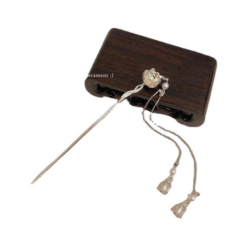 Trâm Cài Tóc Tua Rua Hoa Kim Loại Đính Ngọc Trai Phong Cách Trung Hoa Cổ Điển Mới Cho Nữ