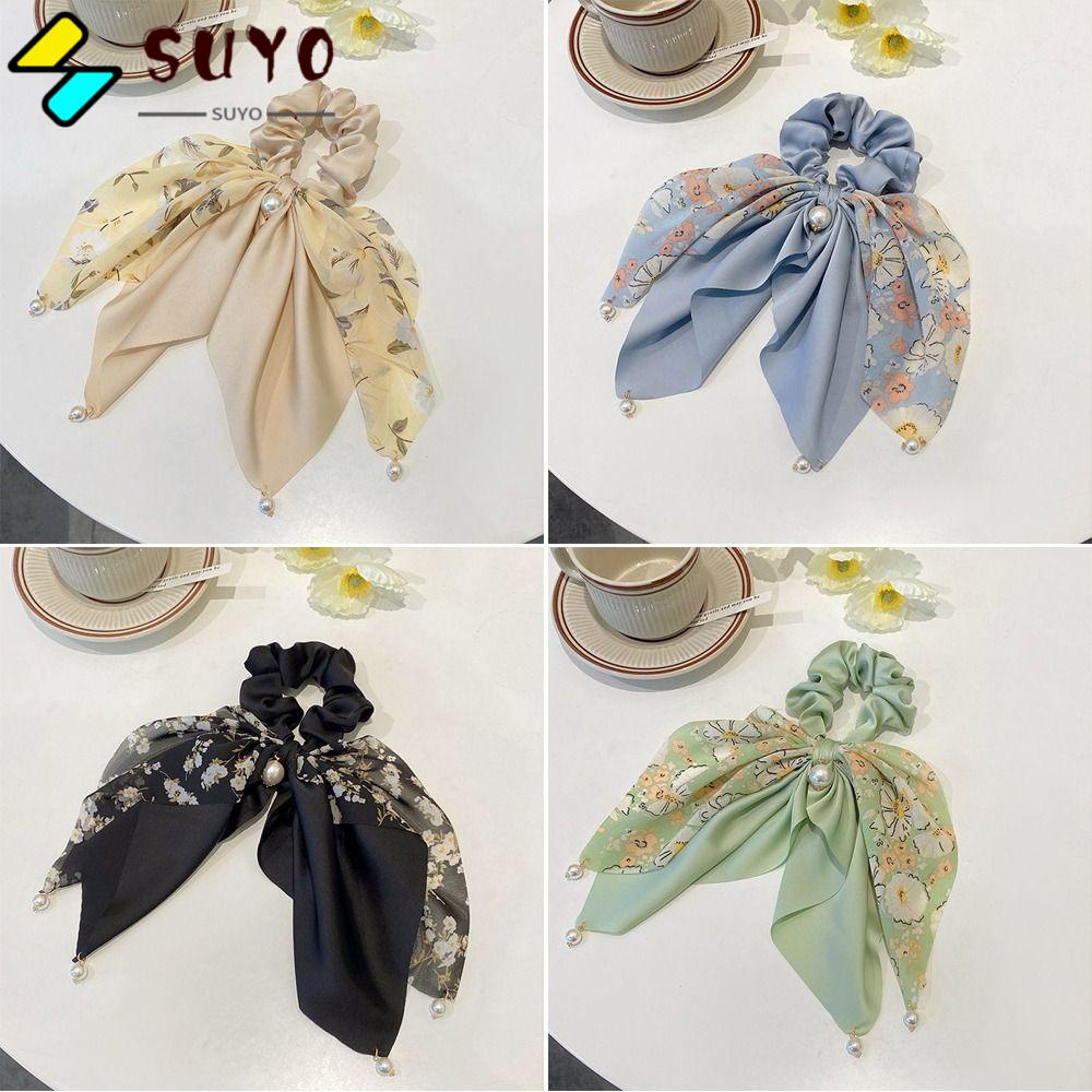 Bộ 2 Dây Cột Tóc Co Giãn Đính Nơ In Hoa Xinh Xắn Cho Nữ