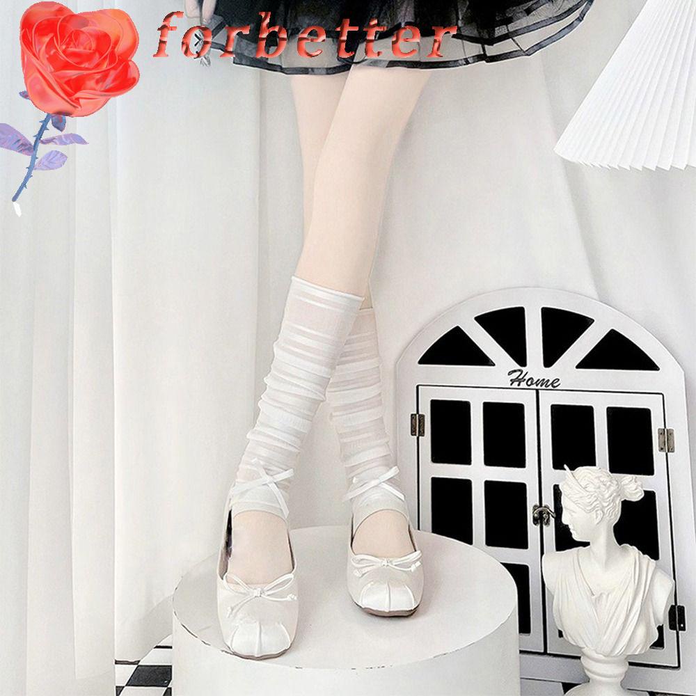 Vớ Dài Ngang Bắp Chân Bằng Lụa Lạnh Màu Trơn Đính Nơ Phong Cách Lolita Nhật Bản Cho Nữ