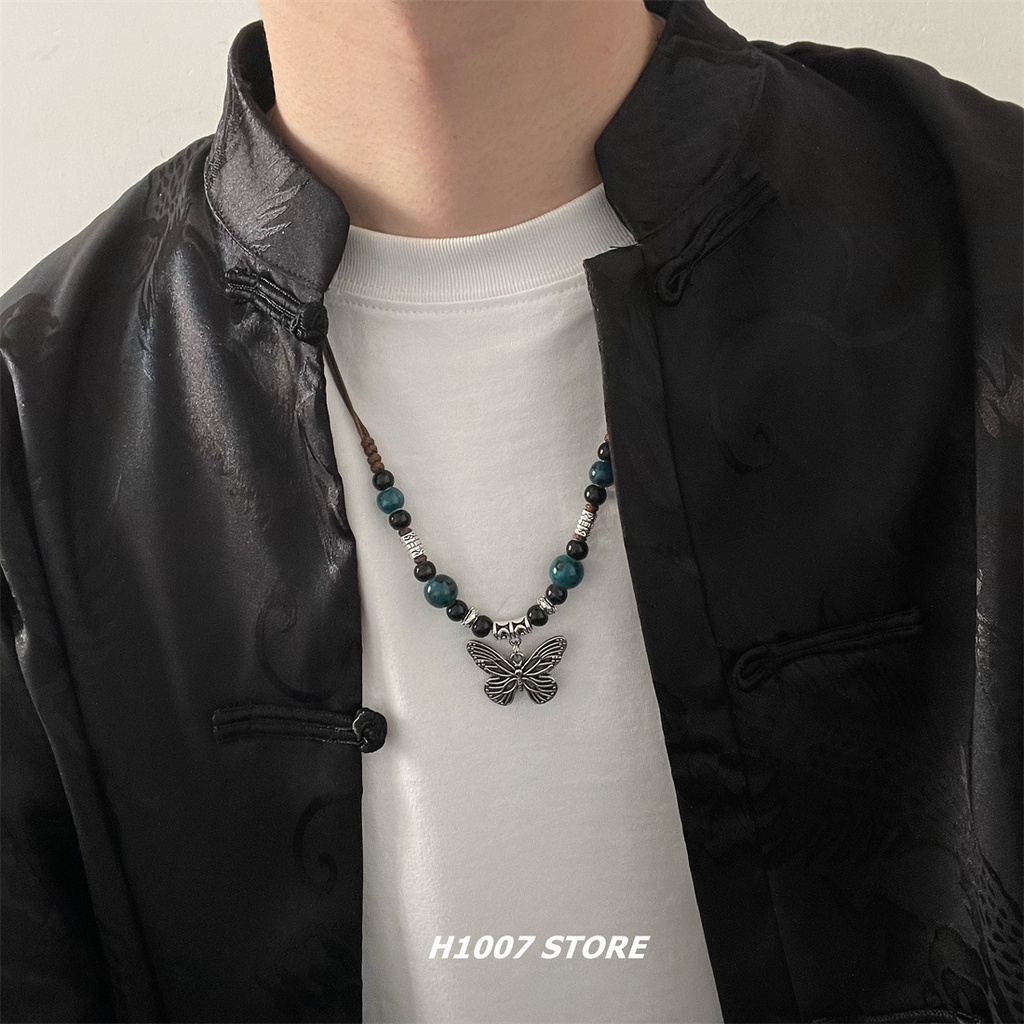 Vòng cổ Mặt Bướm Đính Hạt Gốm Phong Cách Dân Tộc Hàn Quốc retro niche Thiết Kế Cảm Giác Cho Cặp Đôi