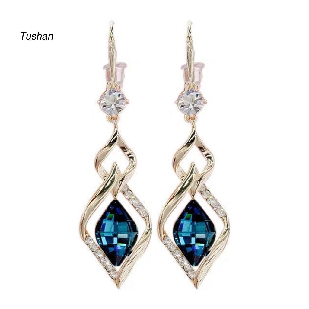 1 Đôi Bông Tai Treo Hình Thoi Đính Pha Lê Lấp Lánh Dành Cho Nữ