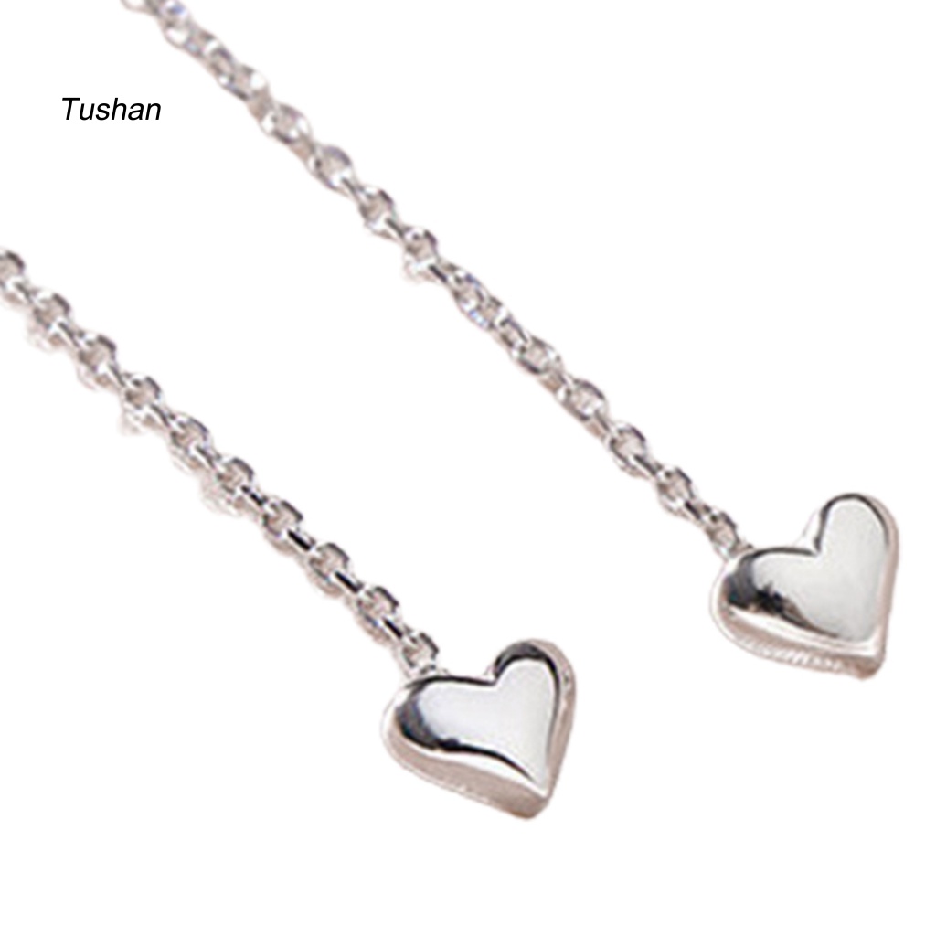 1 Đôi Bông Tai Dáng Dài Hình Trái Tim Nhỏ Phối Tua Rua Thời Trang Cho Nữ