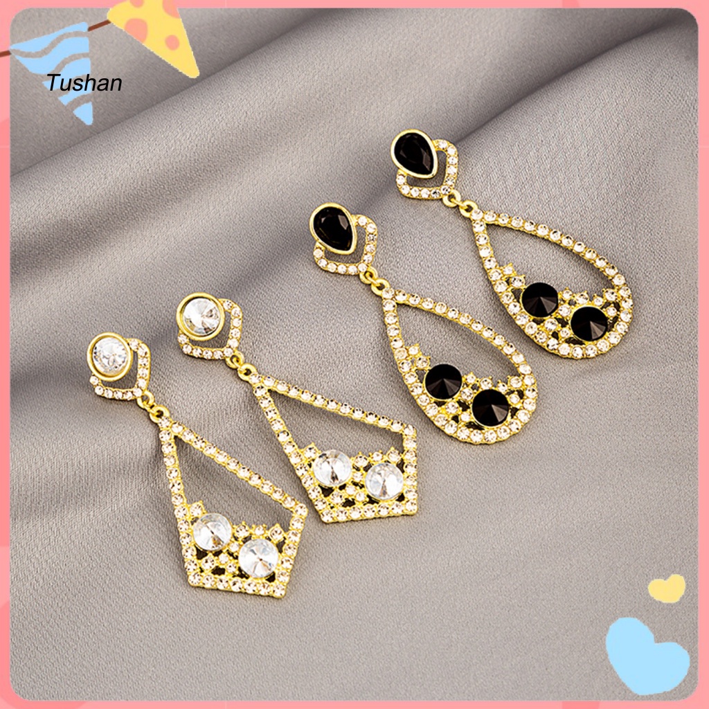 1 Đôi Bông Tai Dáng Dài Đính Đá Lấp Lánh Cho Đám Cưới