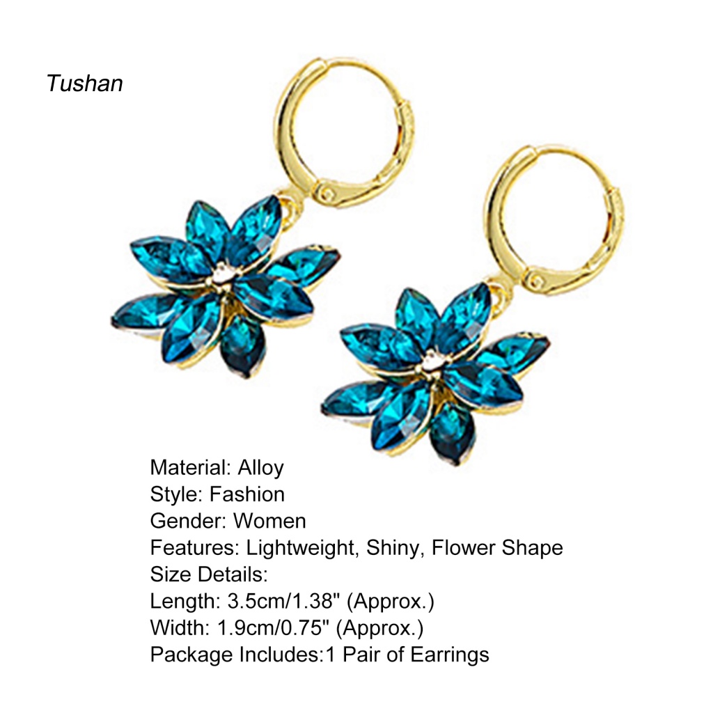 1 Đôi Bông Tai Hình Cánh Hoa Hai Lớp Đính Đá Lấp Lánh