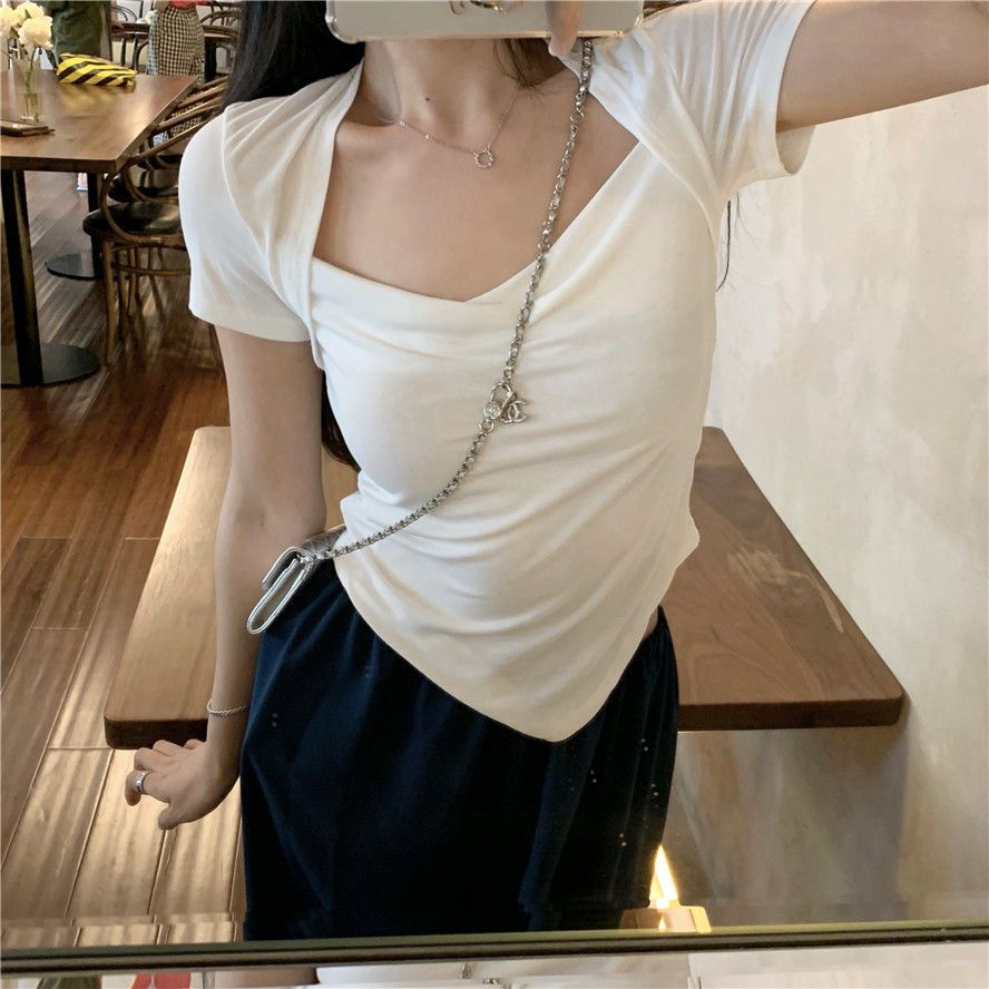 COZOK Áo Thun Ngắn Tay Cổ Vuông Thời Trang Quyến Rũ Dễ Phối Đồ