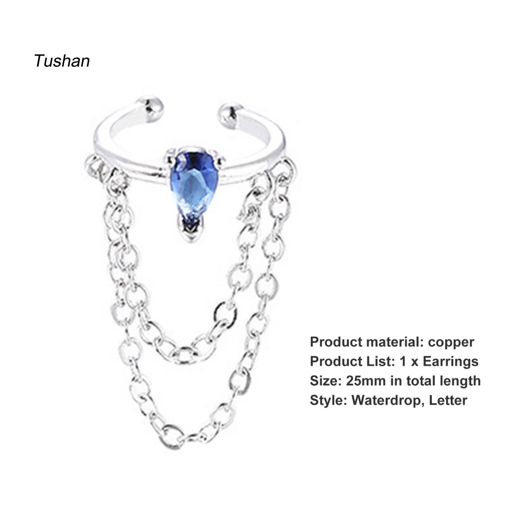 [Ts] 1 Bông Tai Kẹp Dạng Chuỗi Hình Ngôi Sao / Hình Học Đính Đá Zircon Phong Cách Hàn Quốc Cho Tiệc Cưới