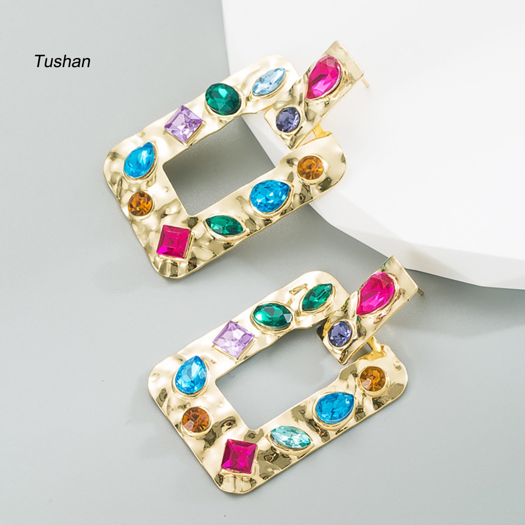 1 Đôi Bông Tai Đính Đá Nhiều Màu Sắc Phong Cách Vintage Sang Trọng