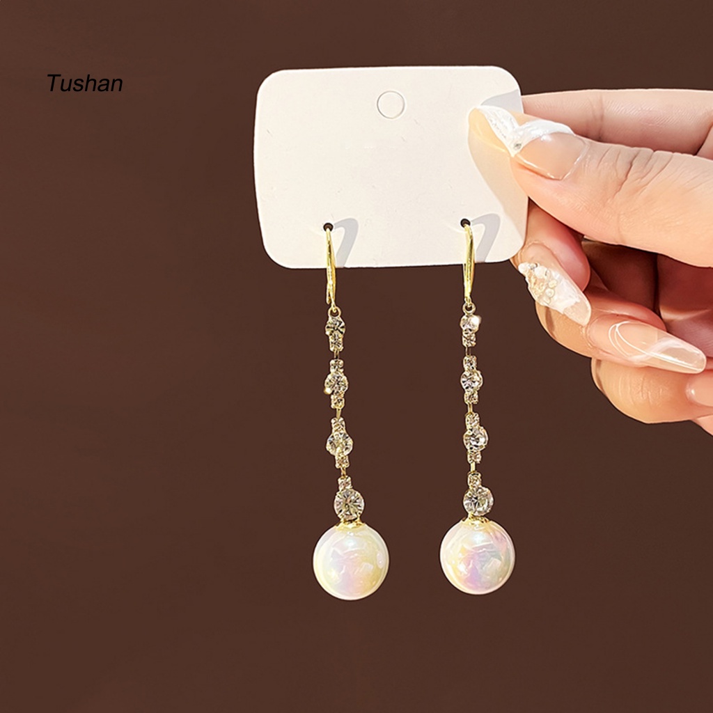 1 Đôi Bông Tai Dáng Dài Đính Đá Ngọc Trai Nhân Tạo Thời Trang