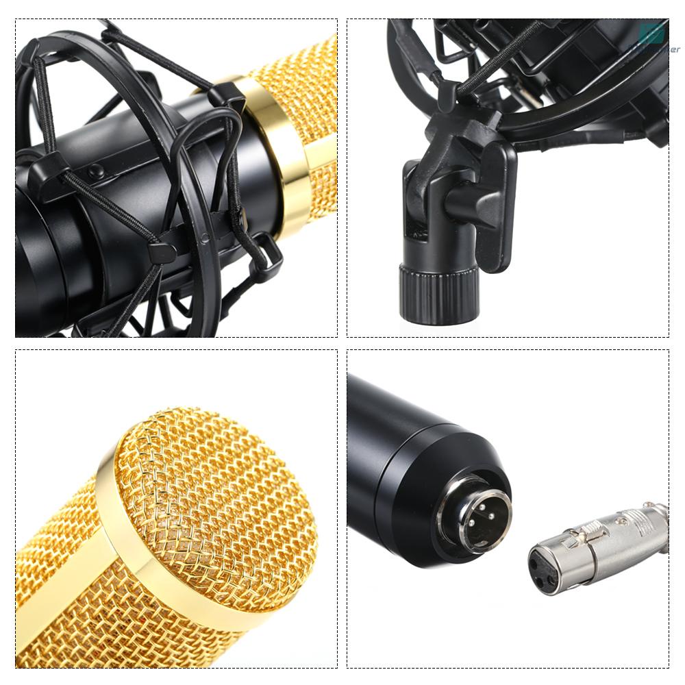 BM800 Condenser Microphone Lit Pro Audio Studio Recording &amp; Brocasting Adjustable Mic Suspension Scissor Arm Pop Filter