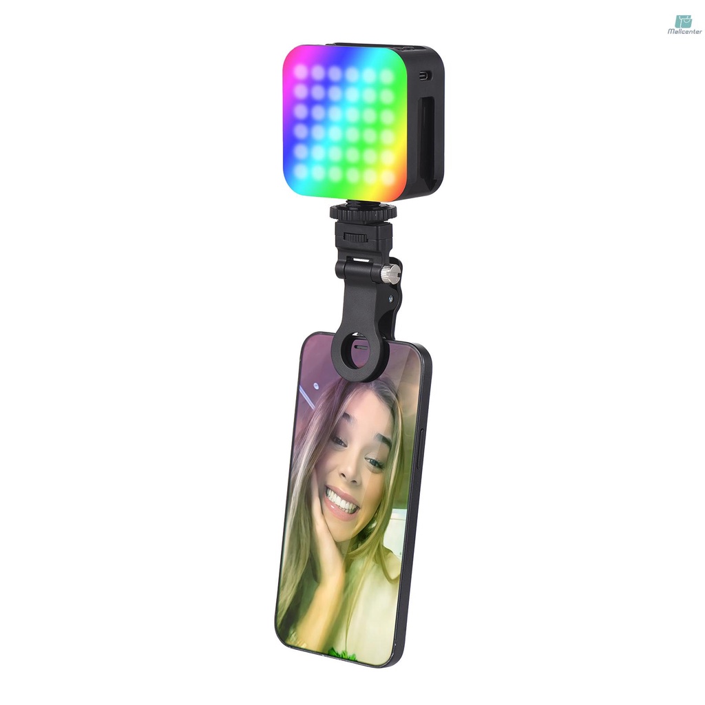 Double-Sided LED Fill Light Clip-on Pocket RGB Video Light 2500K-9000K Dimmable 24 Scene Lighting Effects Built-in Battery with Screen Clip for Vlog Selfie Live Streaming Video Conference Lighting
