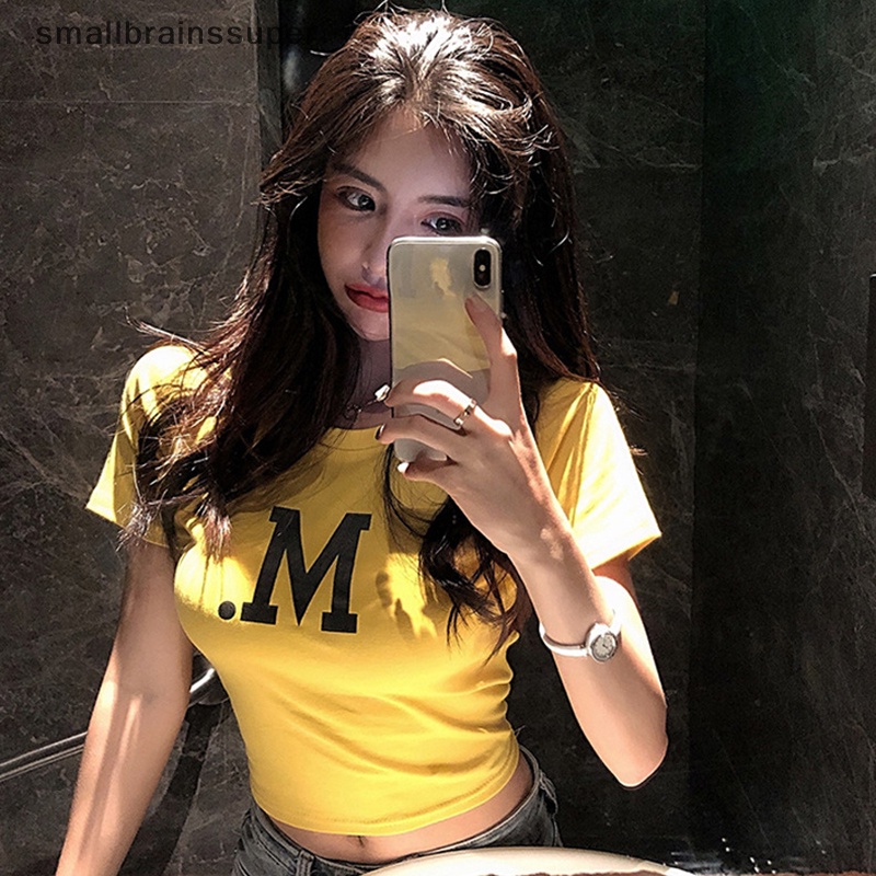 Áo Thun Lửng Ngắn Tay Cổ Tròn In Chữ Thời Trang Mùa Hè Cho Nữ