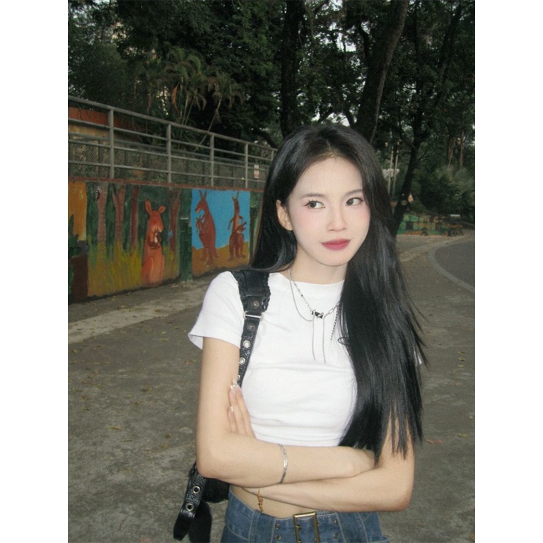 Áo baby tee Thun croptop nữ croptop nữ Trắng Tay Ngắn Phong Cách Mới Năm 2023 Cho Nữ