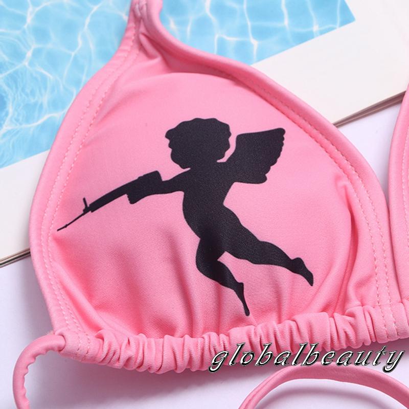 Gb-bộ Bikini 2 Mảnh Dây Buộc Sau Lưng Hình Tam Giác In Chữ Đi Biển Quyến Rũ Dành Cho Nữ