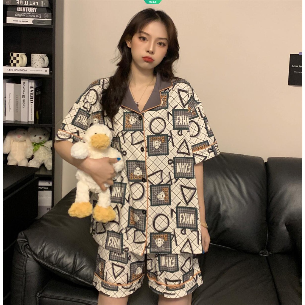 Bộ Đồ Ngủ Tay Ngắn In Họa Tiết Hoạt Hình Snoopy Phong Cách Hàn Quốc Thời Trang Mùa Hè 2023 Cho Nữ