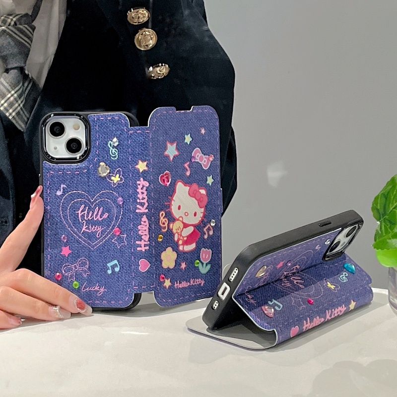 Ốp Điện Thoại Denim Mềm Chống Sốc Có Giá Đỡ Hình Mèo Cho iPhone 14 13 12 11 Pro Max 14 Plus
