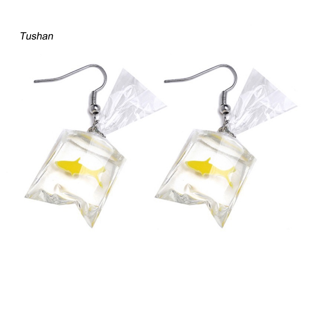 1 Đôi Bông Tai Lủng Lẳng Bằng Nhựa Resin Thân Thiện Với Da Chống Biến Dạng Hình Túi Nước Cá Vàng Cho Nữ