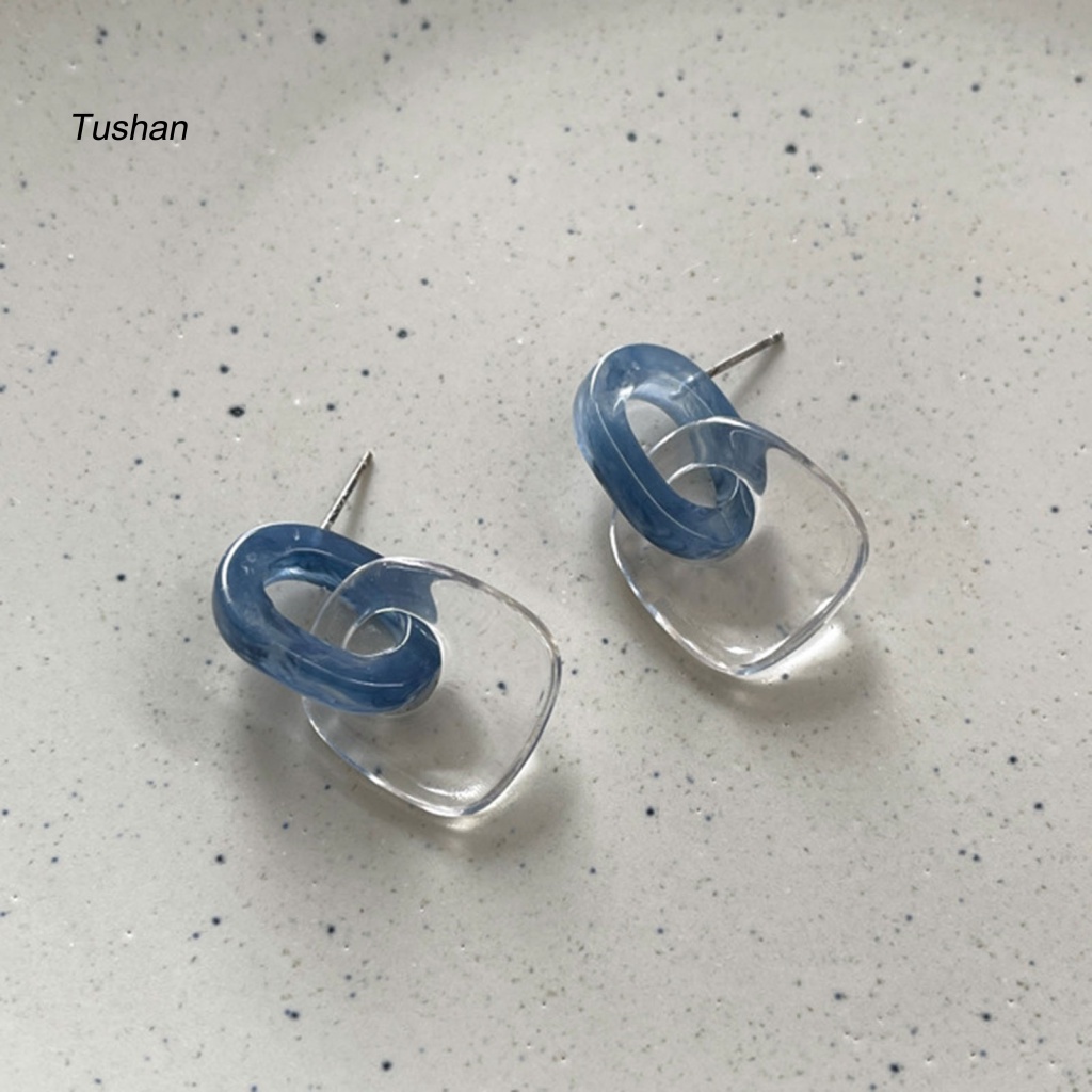 1 Đôi Bông Tai Hình Vuông Acrylic Màu Xanh Dương Tinh Tế