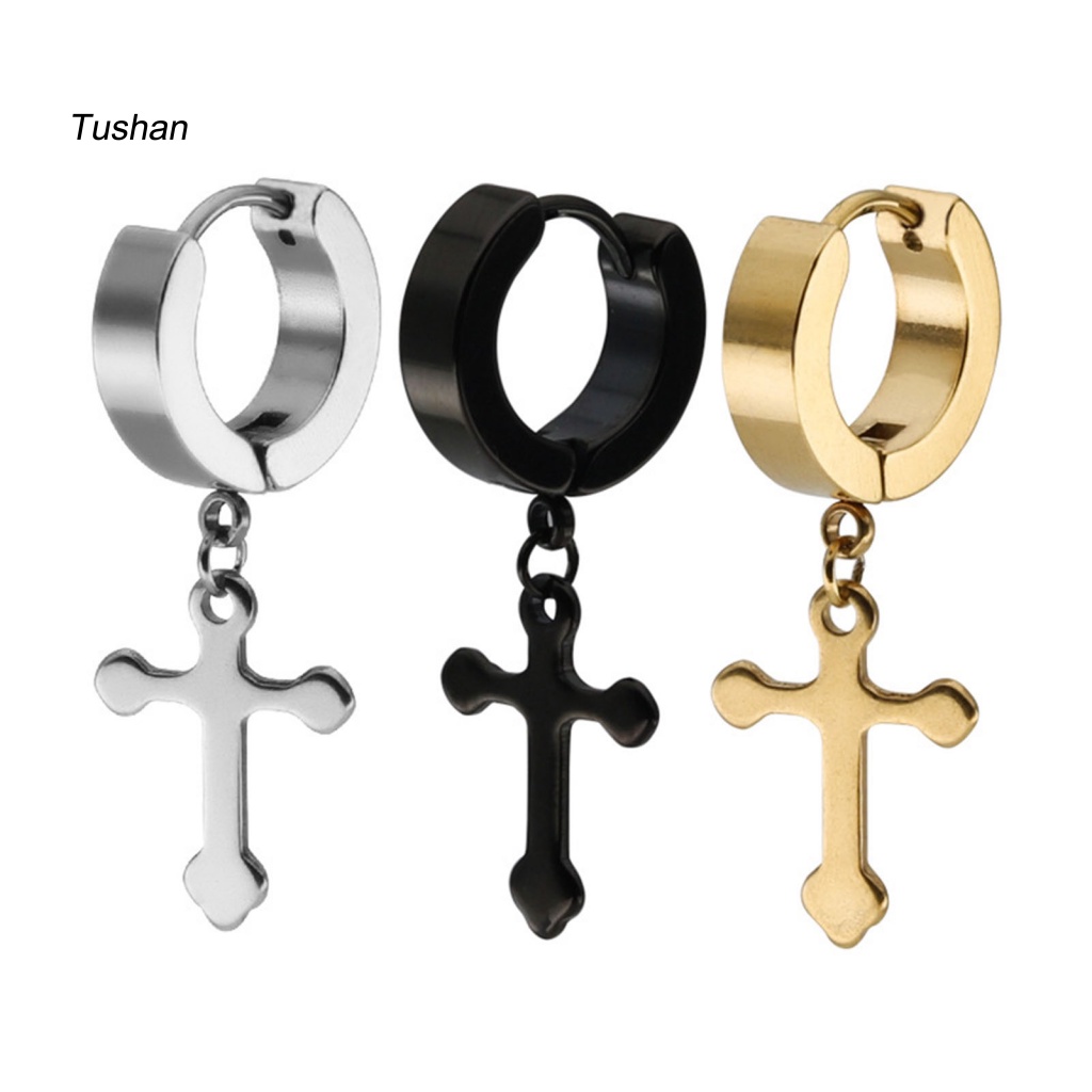 1 Đôi Bông Tai Hình Thánh Giá Bằng Thép Titan Dành Cho Nam Và Nữ