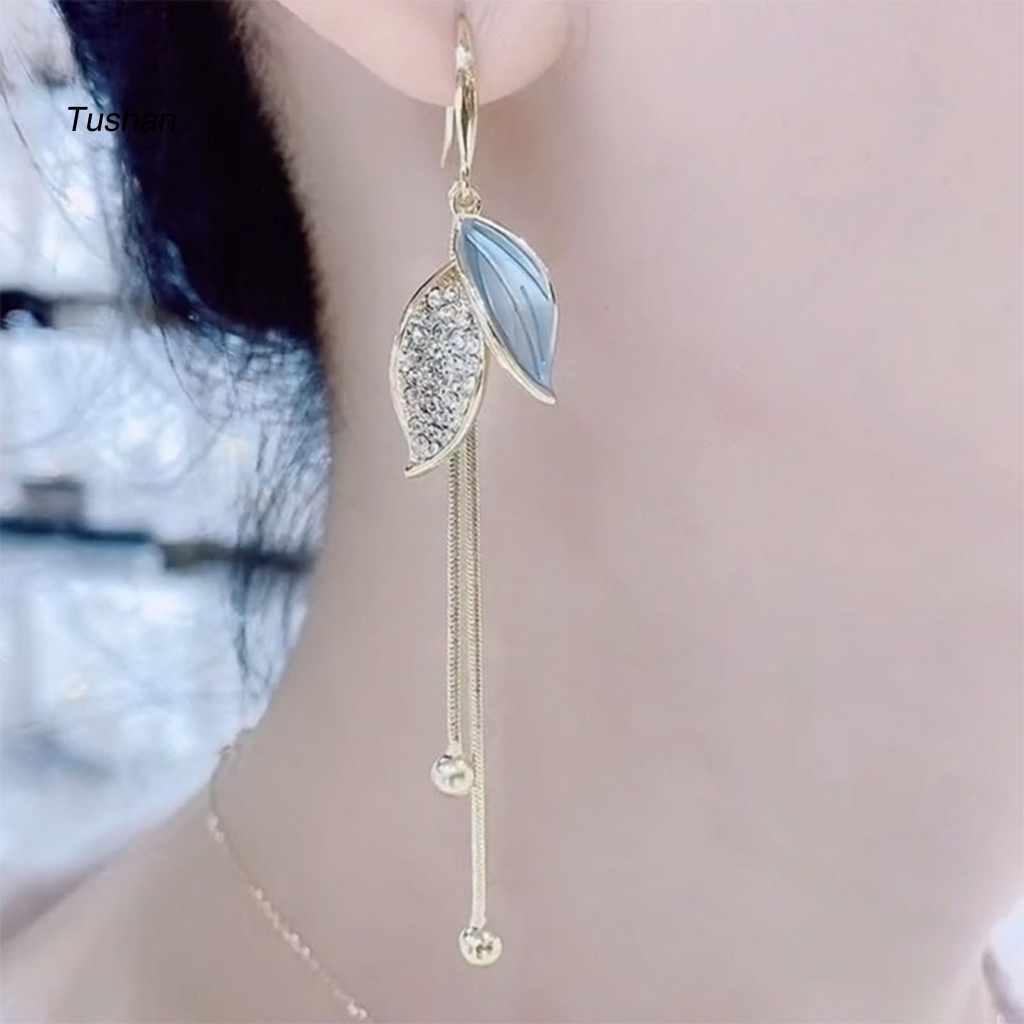 1 Đôi Bông Tai Hình Chiếc Lá Đính Đá Thời Trang