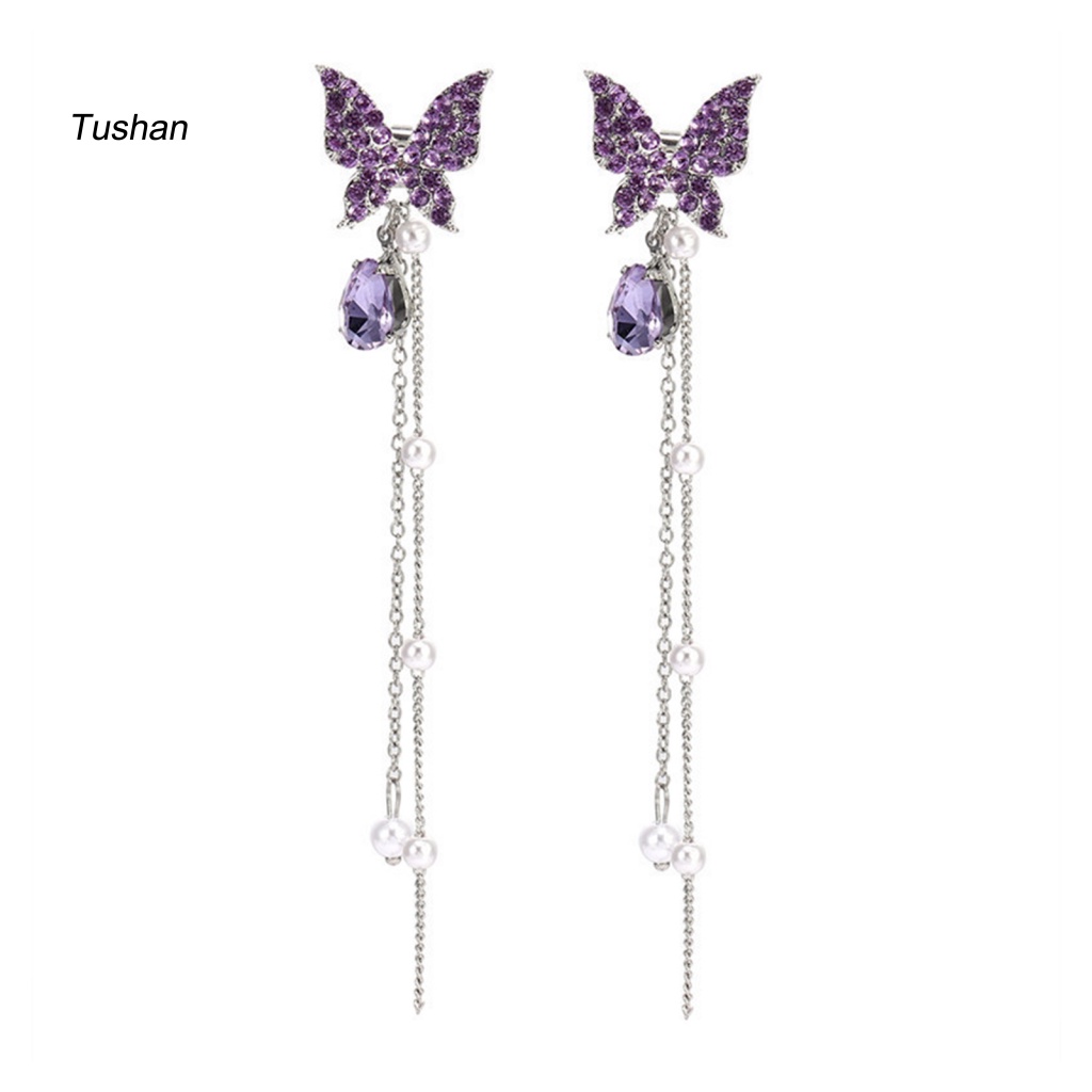 1 Đôi Bông Tai Dáng Dài Hình Bướm Đính Đá Tinh Tế Thời Trang