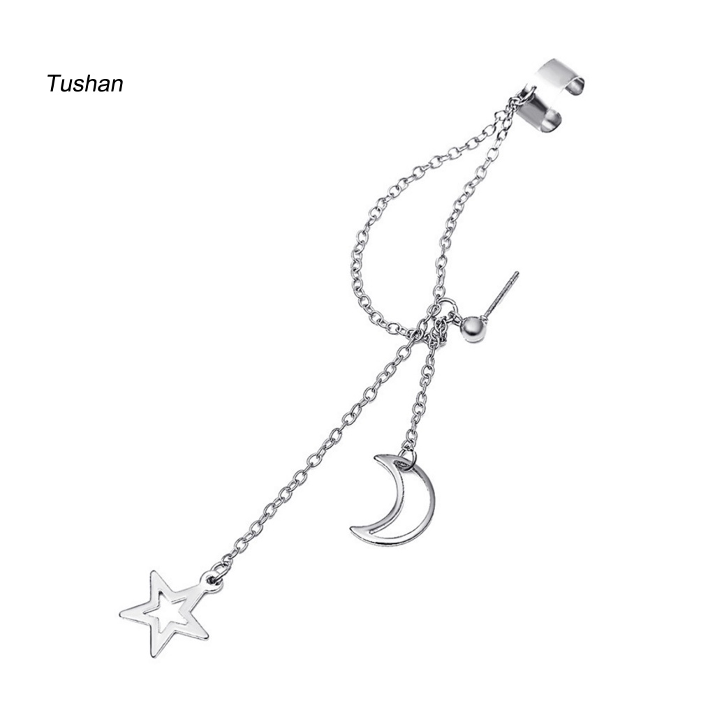 1 Khuyên Tai Dạng Kẹp Hình Mặt Trăng Bằng Thép Không Gỉ Màu Sắc Trơn Phong Cách Hip Hop Dành Cho Nữ