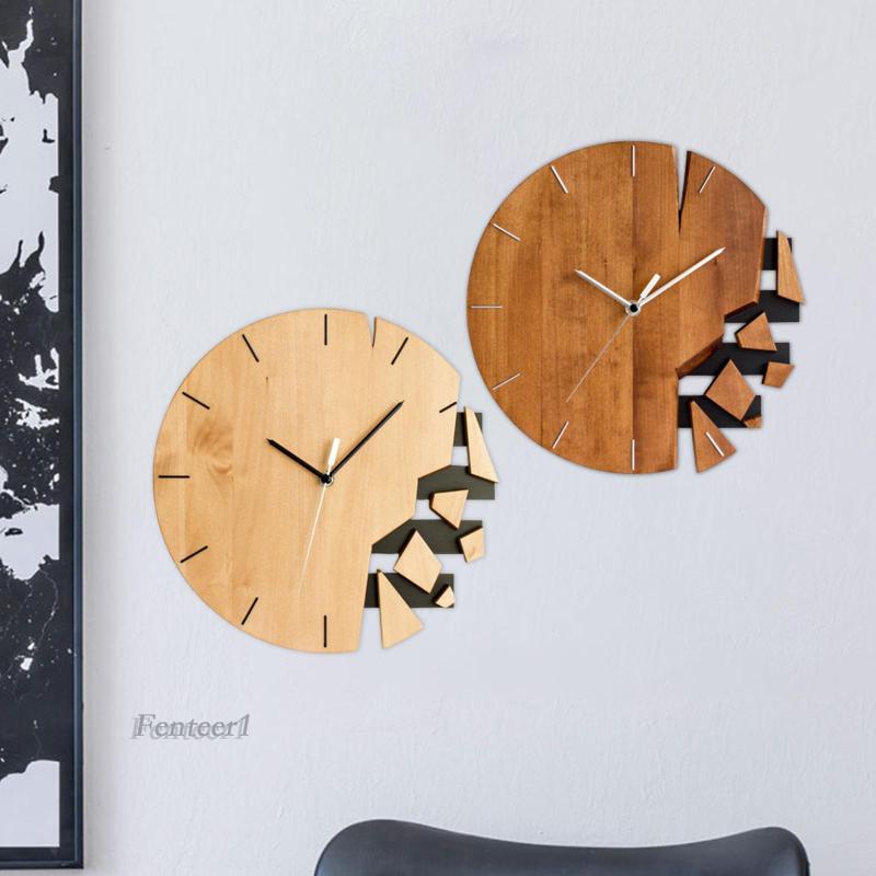 [Fenteer1] Đồng Hồ Treo Tường Hình Tròn Họa Tiết Trừu Tượng Hiện Đại Bằng Gỗ