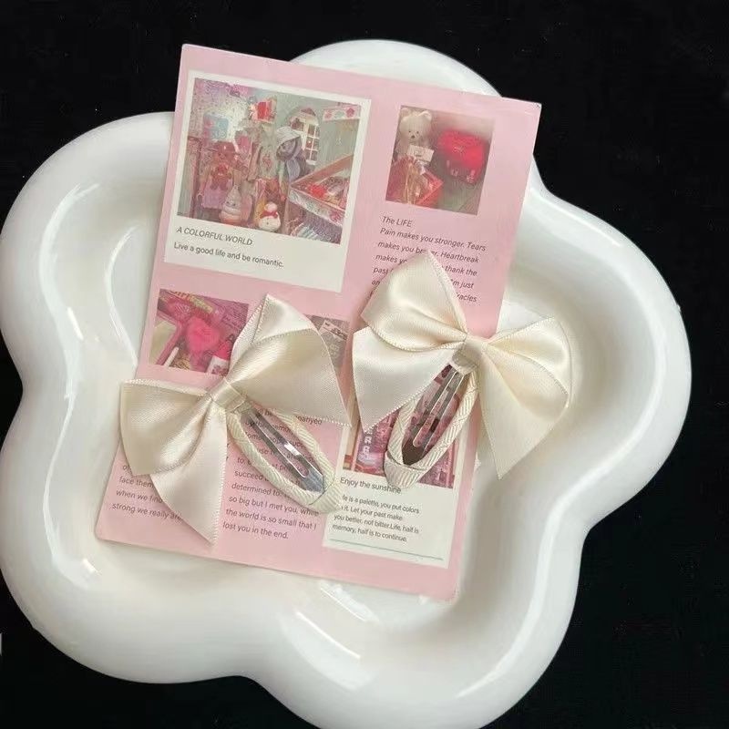 Kẹp Tóc Hình Nơ Màu Trắng Đen Bằng Vải Satin Dễ Thương Cho Bé Gái