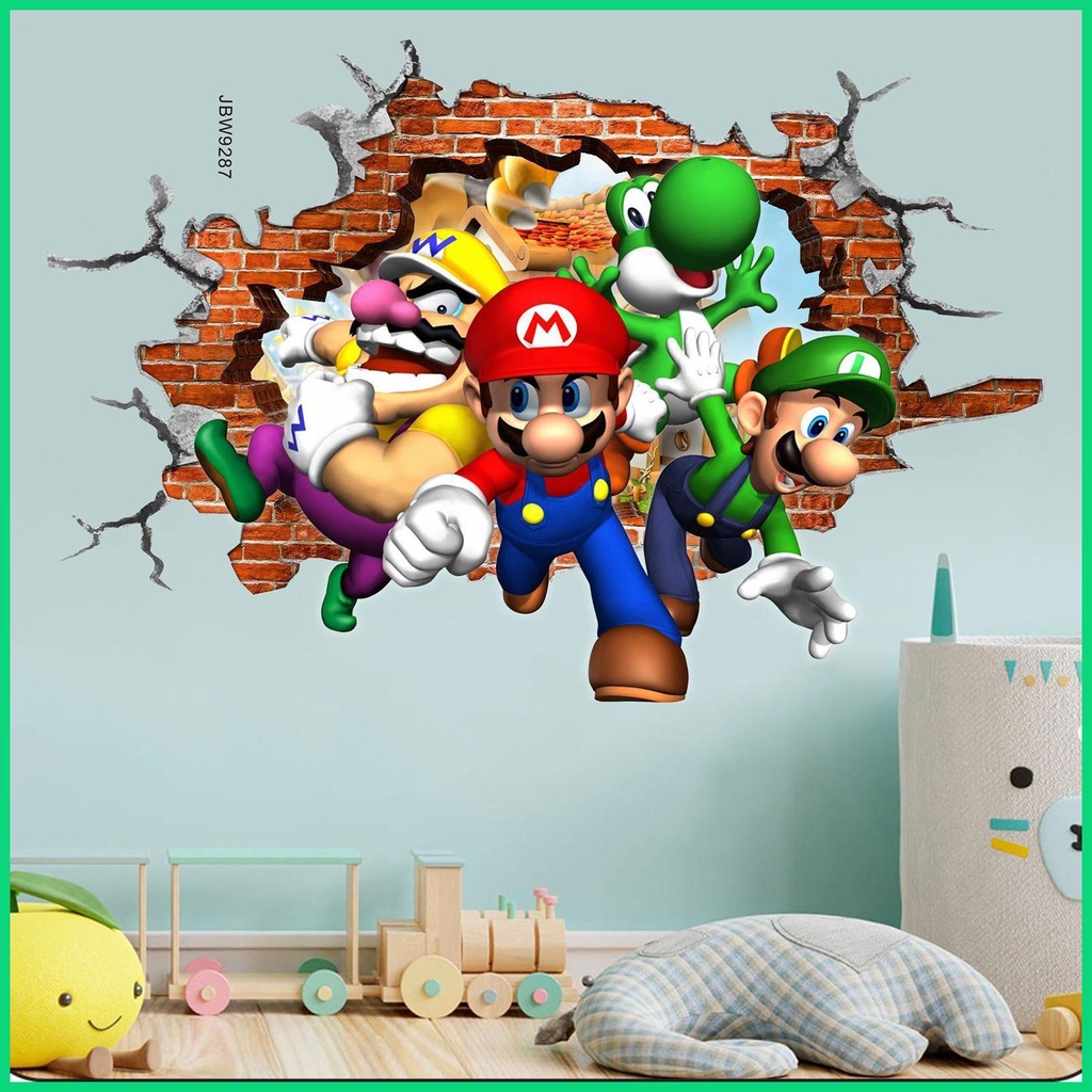 Sticker Dán Tường Họa Tiết Hoạt Hình Super Mario 3D Trang Trí Phòng Ngủ Cho Bé