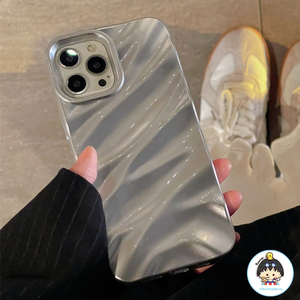 Ốp Điện Thoại TPU Mềm Chống Sốc Họa Tiết Gợn Sóng Màu Bạc Sang Trọng Cho IPhone 11 12 13 14 Pro Max X XS Max 7 8 6 Plus