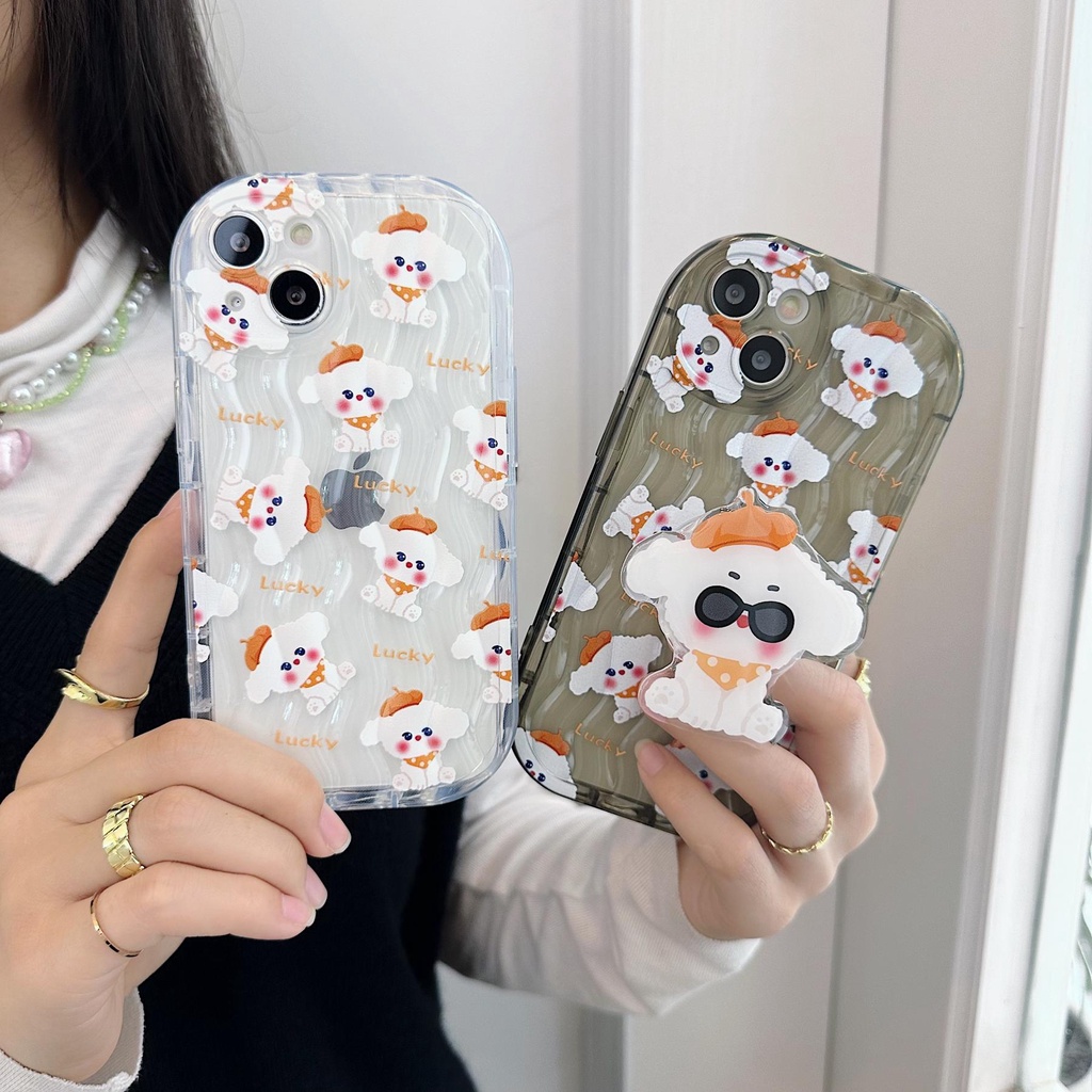 Ốp Điện Thoại TPU Dẻo Trong Suốt Họa Tiết Hoạt Hình Chú Chó May Mắn Cho iPhone 13 12 11 Pro Max 14 Plus Đứng