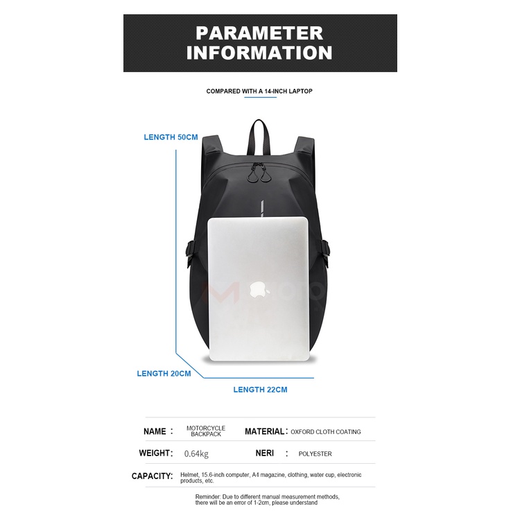 Ba Lô Đựng Mũ Bảo Hiểm / Laptop / Xe Máy Bằng Nylon Màu Đen Kích Cỡ Lớn Chống Thấm